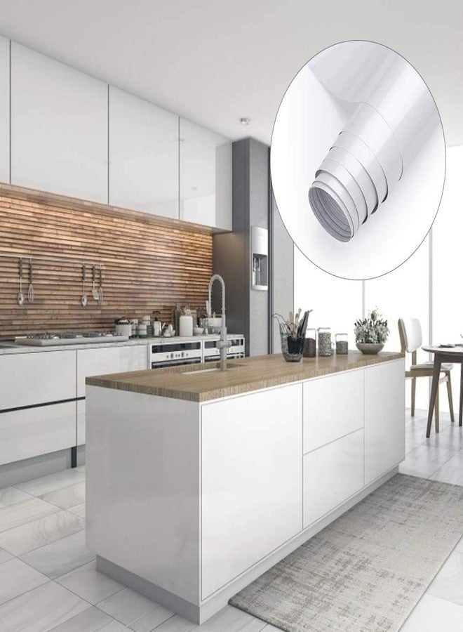 WISDOM White Wallpaper Stickers Contact Paper Decorative for Cabinets Countertops Kitchen Shelves Glossy Self Adhesive Film Peel and Stick Waterproof Removable Wallpaper (24 x 150 Inch) - Image 3